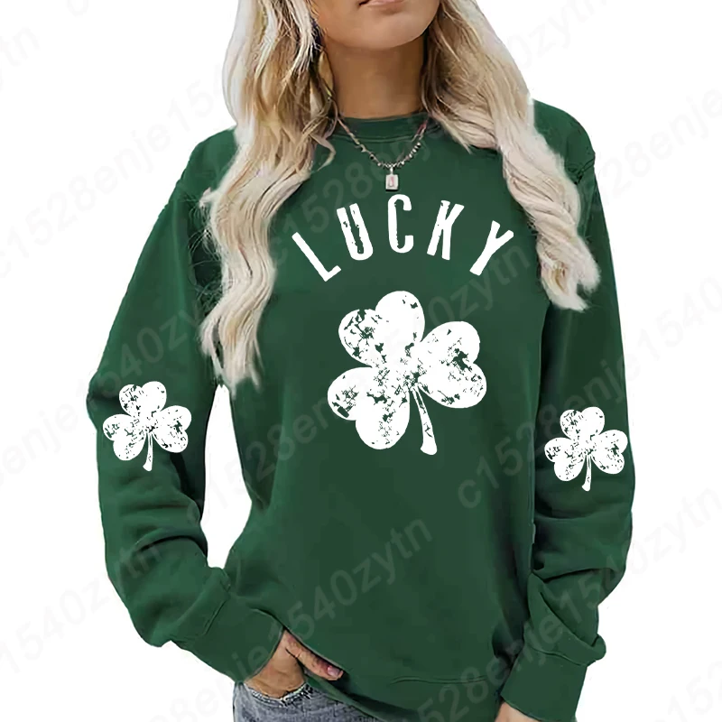 

Cozy Lucky Clover Graphic Sweatshirt, Crew Neck, Long Sleeve, Relaxed Fit, St. Patrick's Day Sweatshirts, Women's Clothing