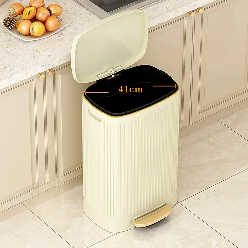Stainless Steel Hotel Trash Can  Dual-Bin Large Capacity Kitchen Waste Bin  Pedal Office Paper Basket  Wide-Open Lid Design