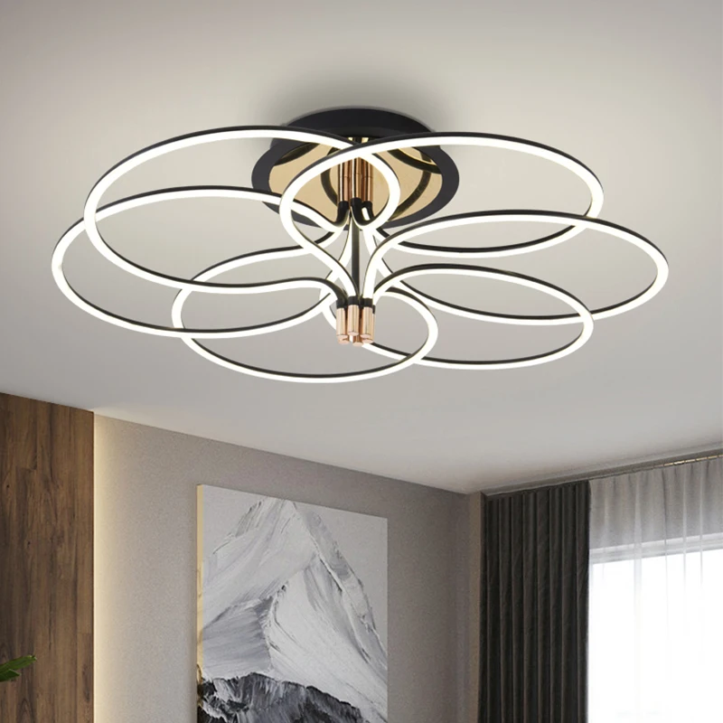 AiPaiTe Modern Black Aluminum Acrylic Leds Ceiling chandelier for  Living room Dining room Bedroom Decoration Rings Light fixtur