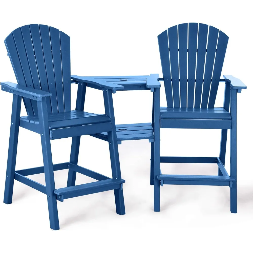 

Chairs Set of 2, HDPE Balcony Chair with Double Connecting Tray, Weather Resistant Outdoor Adirondack Bar Stools