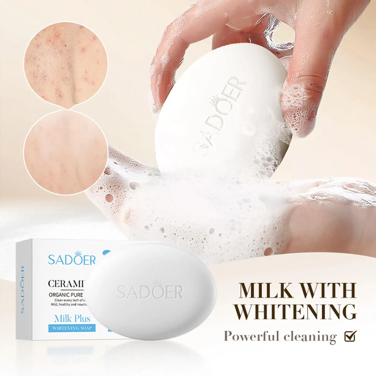 

Отбеливающее и увлажняющее молочное мыло ручной работы с керамидными ингредиентами по уходу за кожей для глубокого очищения и питания кожи