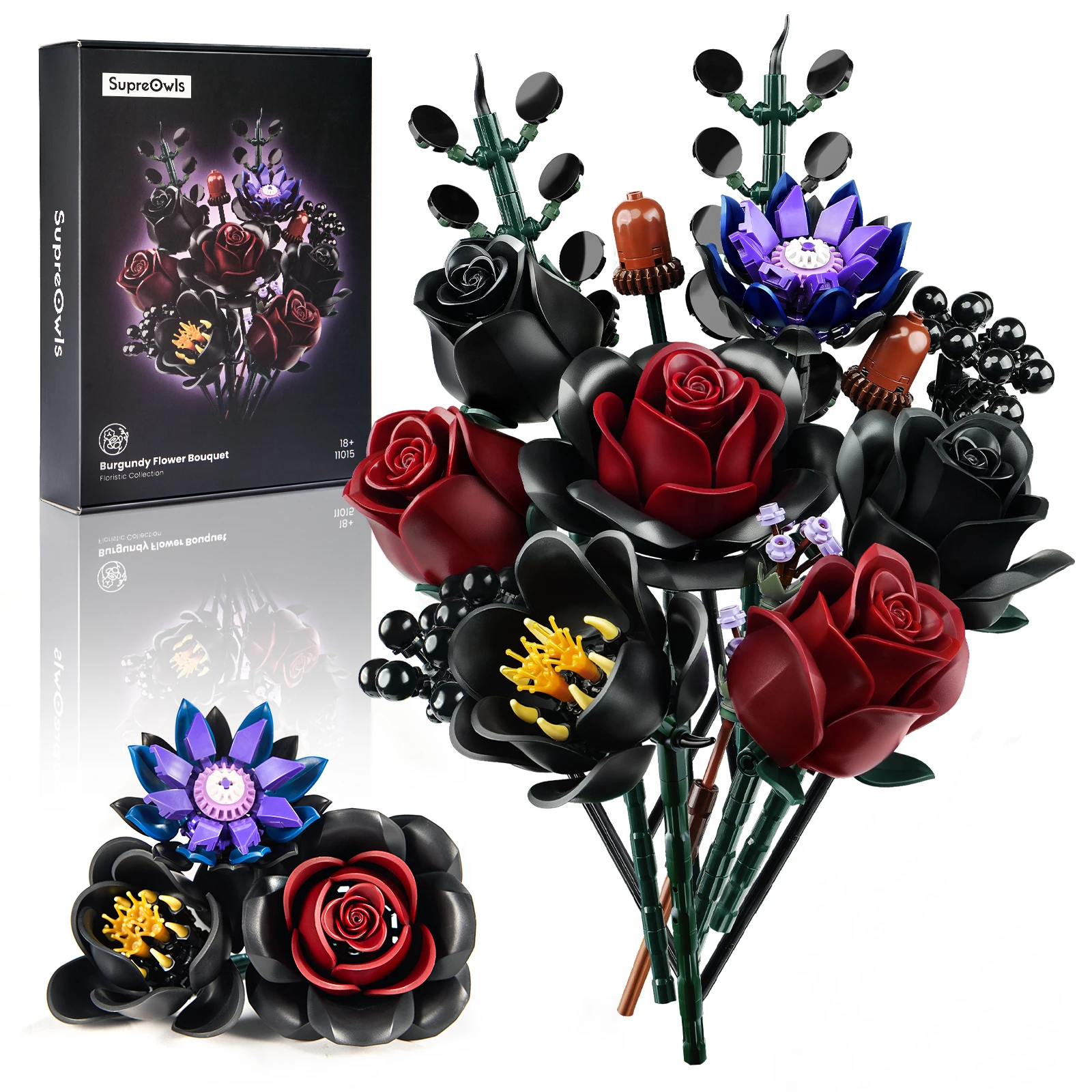 BuildMOC Paarse Roos Botanische Bouwsteenset, Gotisch Decor Kunstmatige Roos Bloemboeket Model Speelgoed Valentijnsdag Geschenken