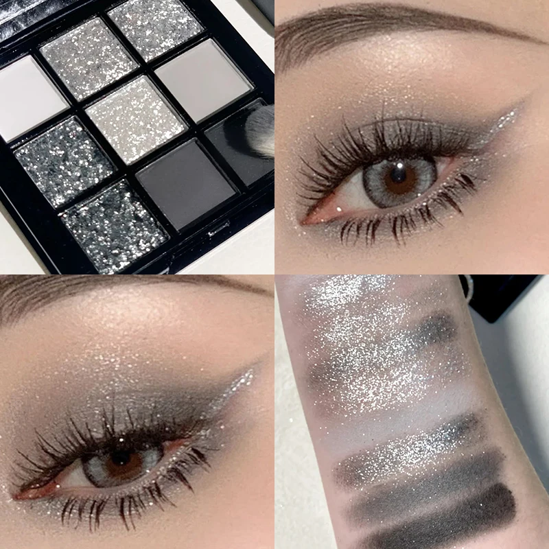 9 צבעים מקסים סמוקי צללית צבעים Pearlescent גליטר מגניב שרירי אפור שחור שנמשך צלליות איפור פיגמנט קוסמטיקה