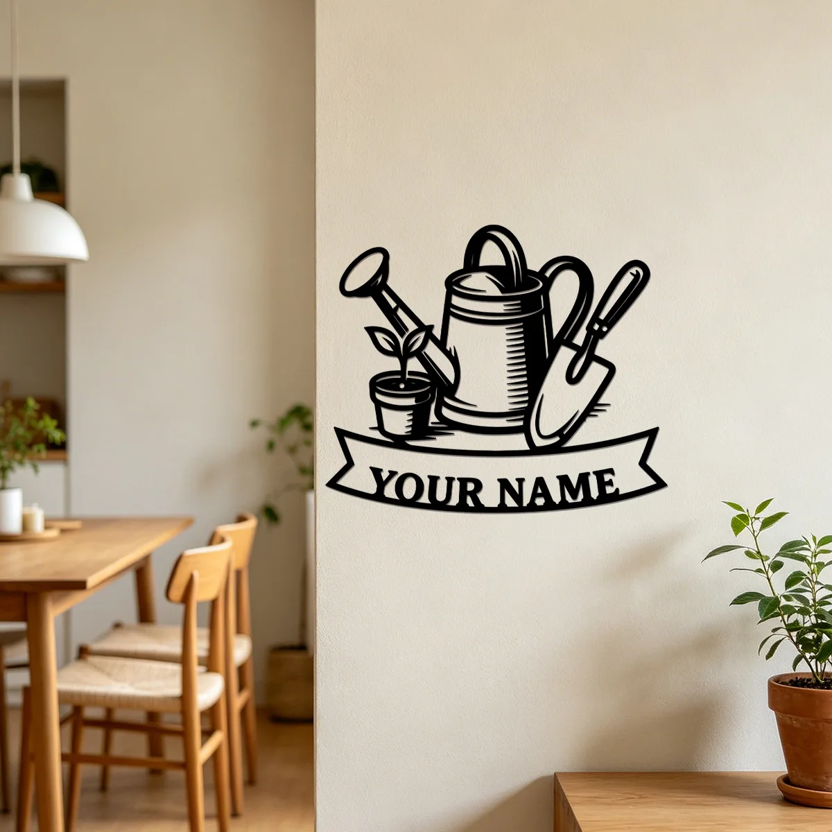 Personalized Custom Garden Watering Can & Trowel Metal Wall Hanging Sign, Vintage Gift Suitable For Backyard, Porch, Farmhouse