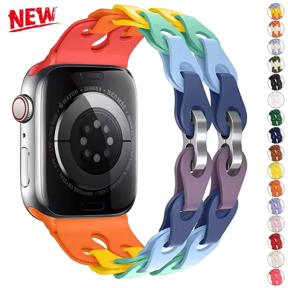 الملونة سيليكون الفرقة ل سوار ساعة يد آبل سلسلة 10 42 مللي متر 46 مللي متر سوار ل Iwatch 10 9 8 7 الترا 2 49 مللي متر 40/41/44/45/38 مللي متر حزام