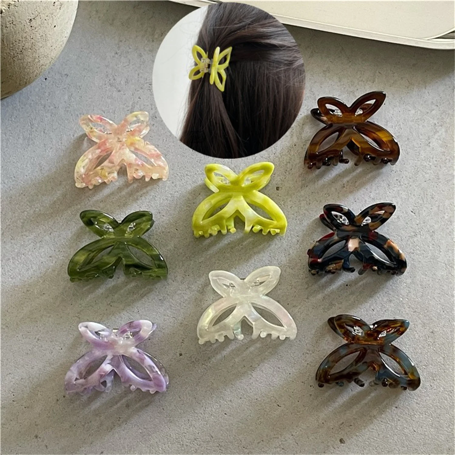 Small Hair Claw Butterfly Acrylic Hairpins Crab Bath Hair Clip 8 Color Hair Claws Hair Accessories Butterfly Hair Claws Hairgrip