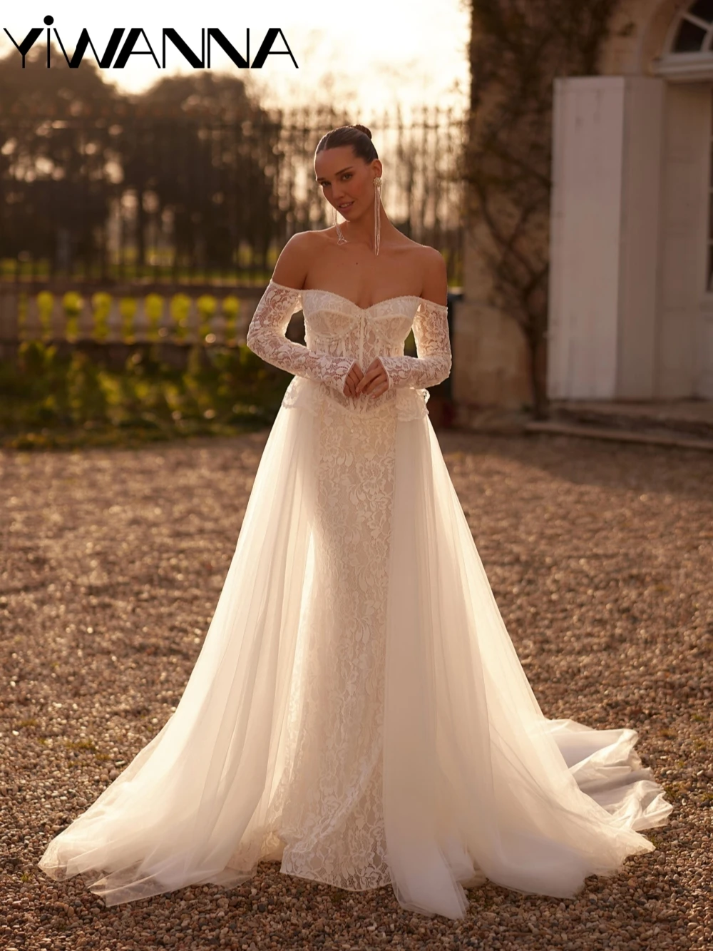 

Detachable Train Lace Mermaid Wedding Dress Dreamy Off Shoulder Long Sleeve Bridal Gown 2026 New Customized Dresses For Bride