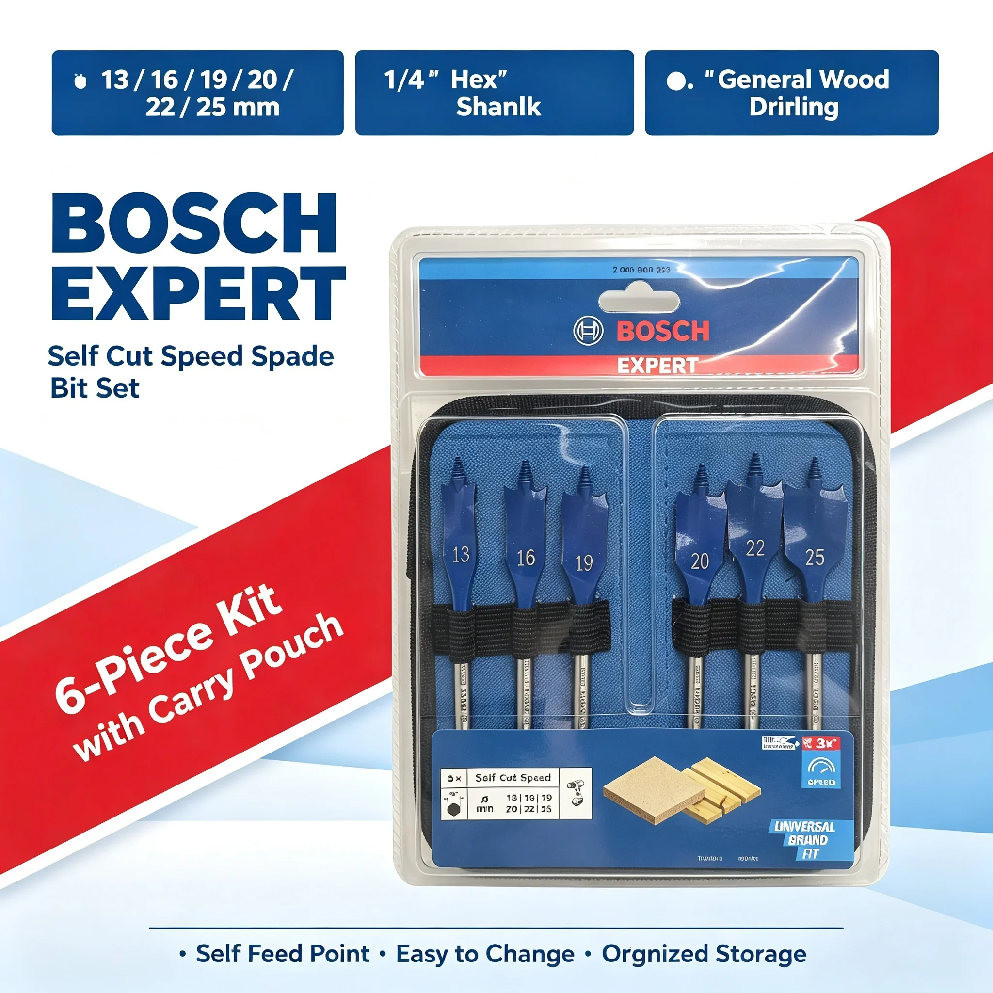 Bosch 6pcs Expert Drill Bits Wood Drilling Self-tapping Thread 1/4 