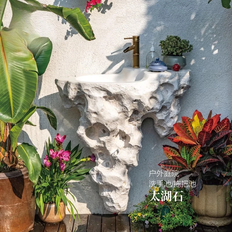 Chinese outdoor courtyard, creative wash basin, imitation stone wall hanging basin wash basin outdoor garden mop pool