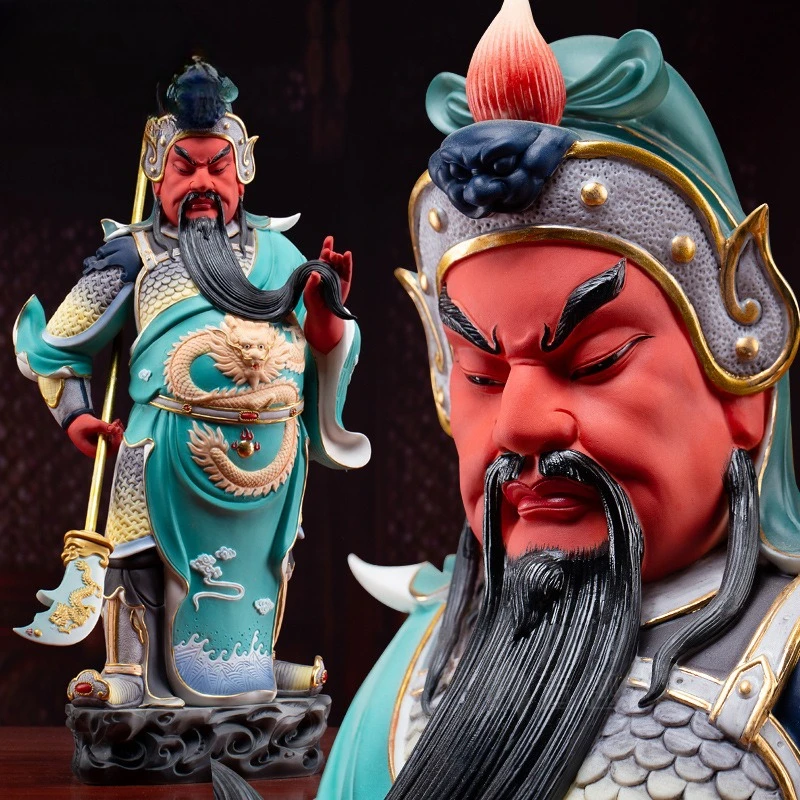 Ceramic Standing Rock Guan Gong Buddha Statue Red Face Guan Yu Martial Fortune Guan Gong Home