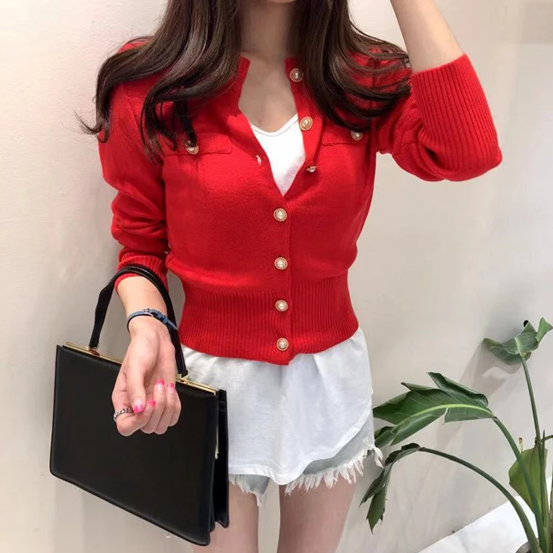 Autumn Long Sleeve Fashion Women Cardigans Sweater Knitted Coat Short Casual Single Breasted Korean Slim Chic Ladies Tops