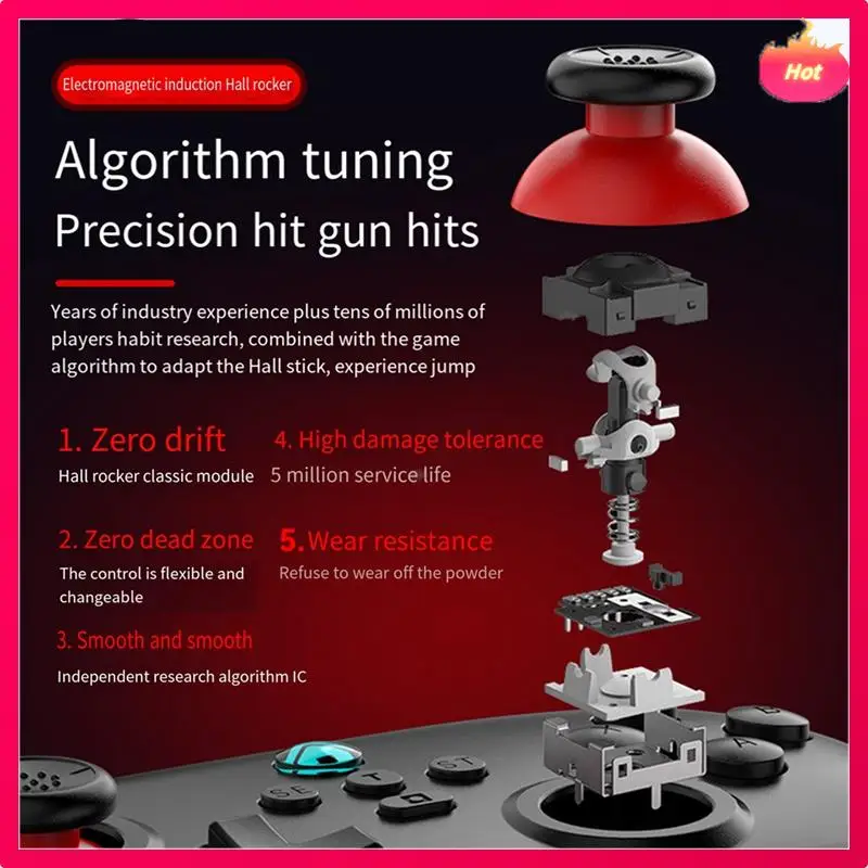 

Z02 Gamepad For Bluetooth Hall Joystick Somatosensory Continuous Hair Vibration For Android IOS Switch Gamepad Replacement Pink