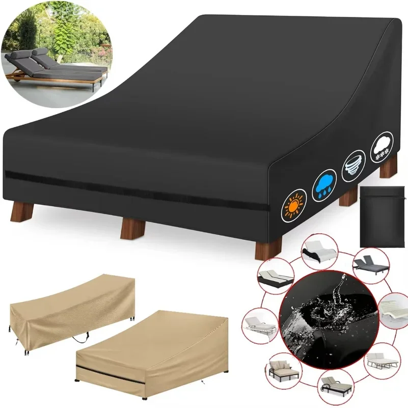 yesWaterproof Double/Single Wide Patio Chaise Lounge Chair Cover Outdoor Rattan Daybed Lawn Pool Furniture Bed Protection Covers