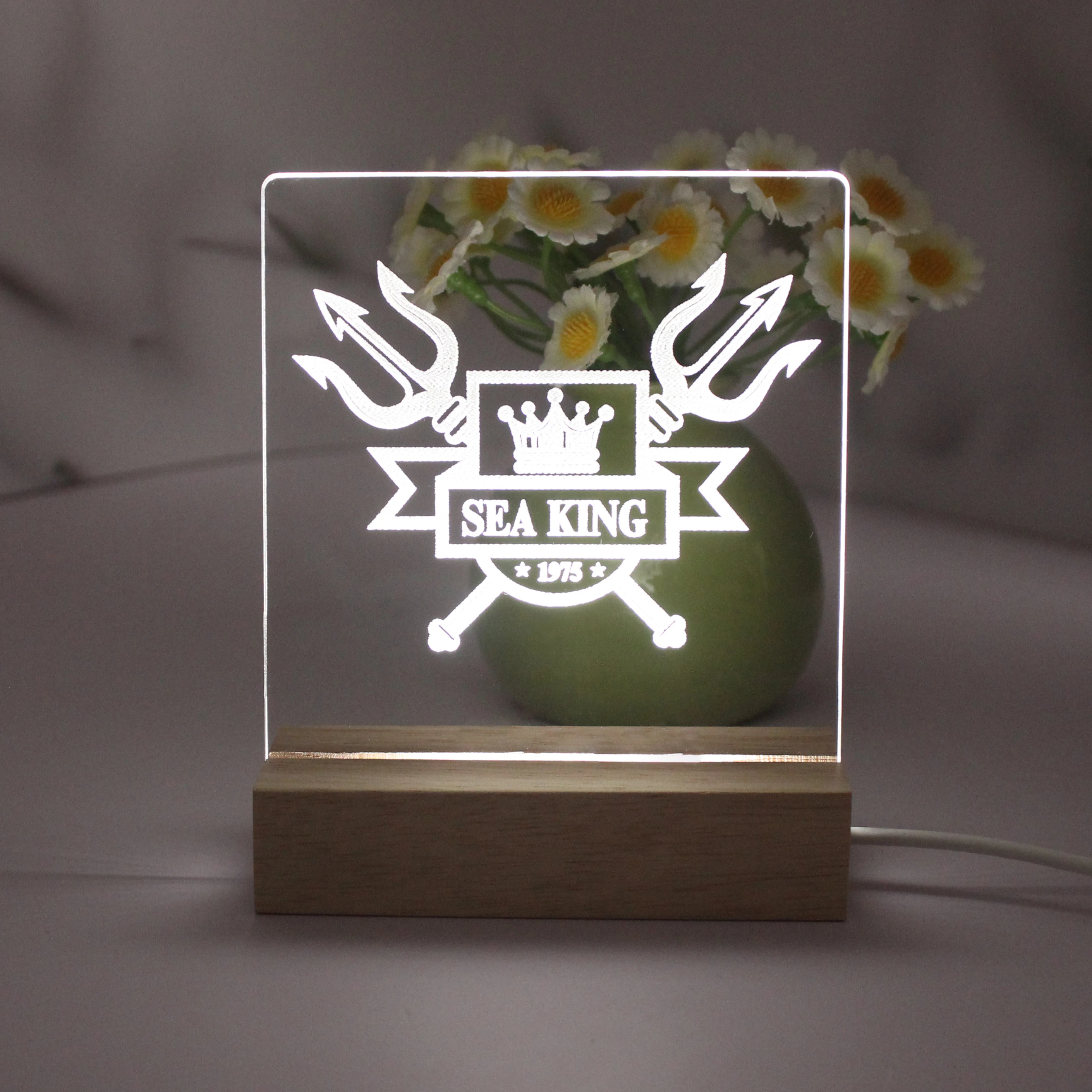 Custom Logo Brand QR Plaque Light Lamp Corporate Gifts Wood Social Media Table Decor Sign Custom Acrylic Business Logo Sign