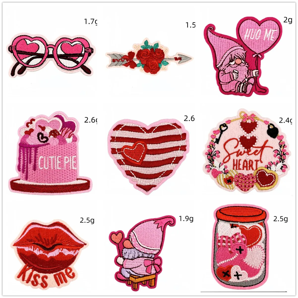 10 Pcs Love Pink Badges Embroidered Patches Iron On Clothing Hat Bag Shoe Repair Material Phone Gift Box Decor DIY Accessory