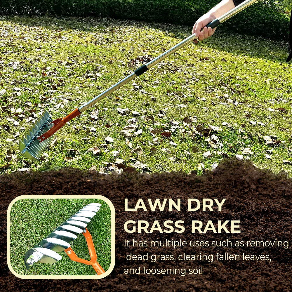 Rieten hark voor gazonverzorging Afneembare verticutende hark Tuinbladhark Bodemcultivator Gazonbeluchter Gereedschap met verstelbaar handvat