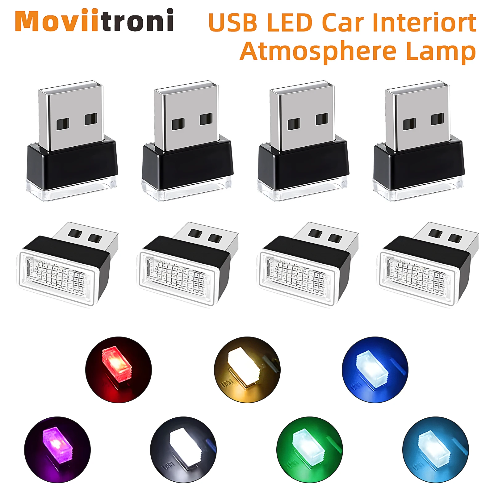 1 Pcs USB LED Car Interior Atmosphere Lamp Plug-in USB Decor Portable Auto Lighting Universal Interior Accessories for Most Cars