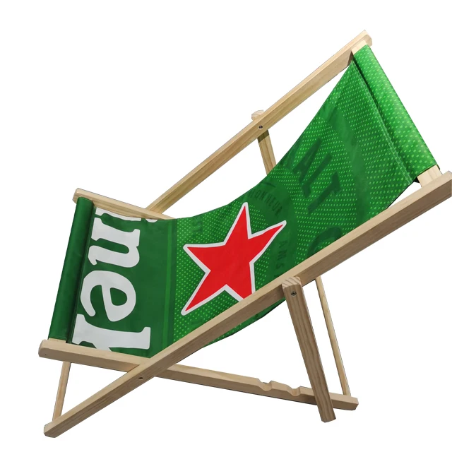 OEM Wooden Folding Beach Chair With Custom Print For Sea Deck Garden