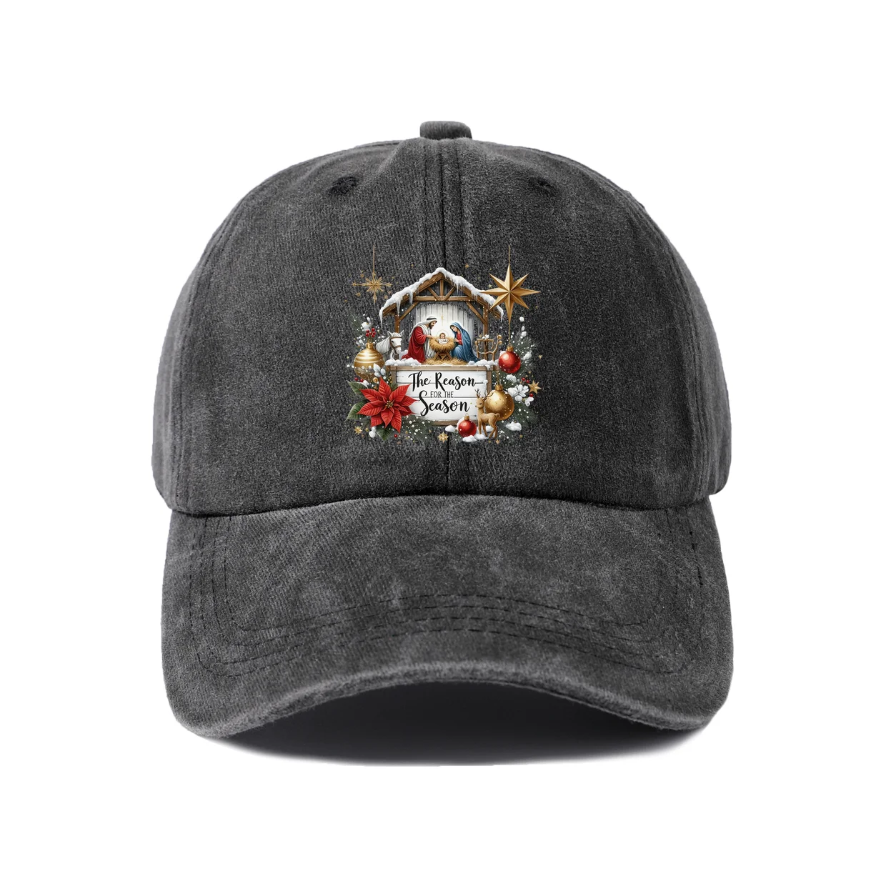 Retro Christmas Nativity The Reason Baseball Cap, Vintage Washed Adjustable Unisex Dad Hat, Casual Gift