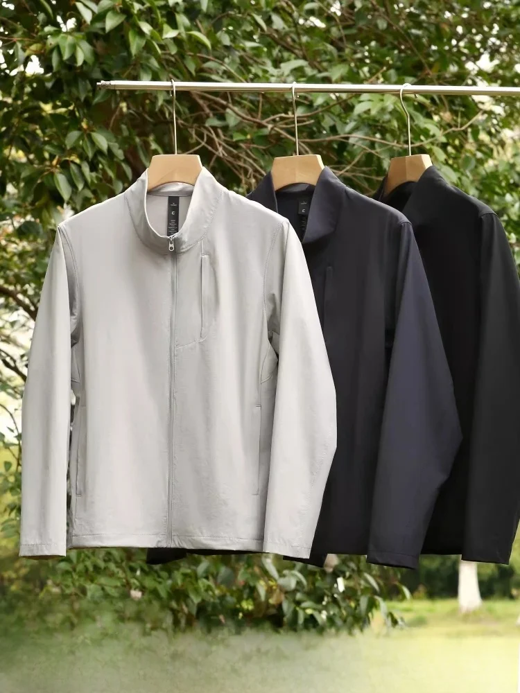 

Leavo Johnson Spring Summer Spor Versatile Qui Dry Small Stand Collar Jaet Outerwear for Men Stand Fit Long Sve