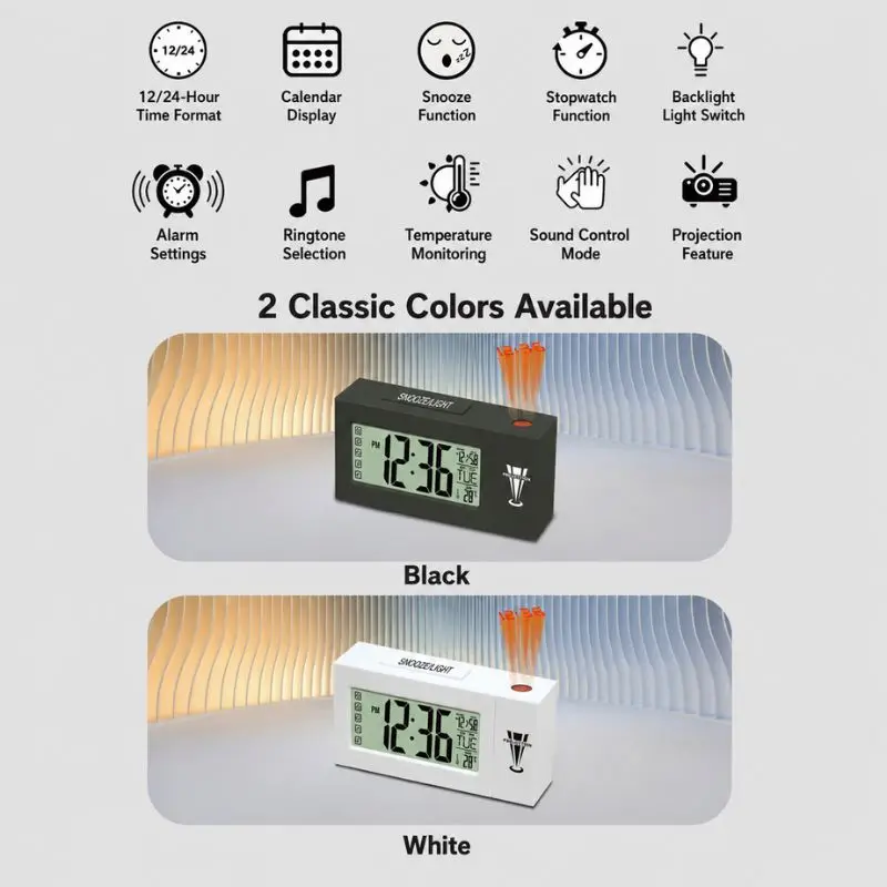 Cross Border Creative Projection Clock for Home Desktop with Voice Control Night Light and Temperature for Students