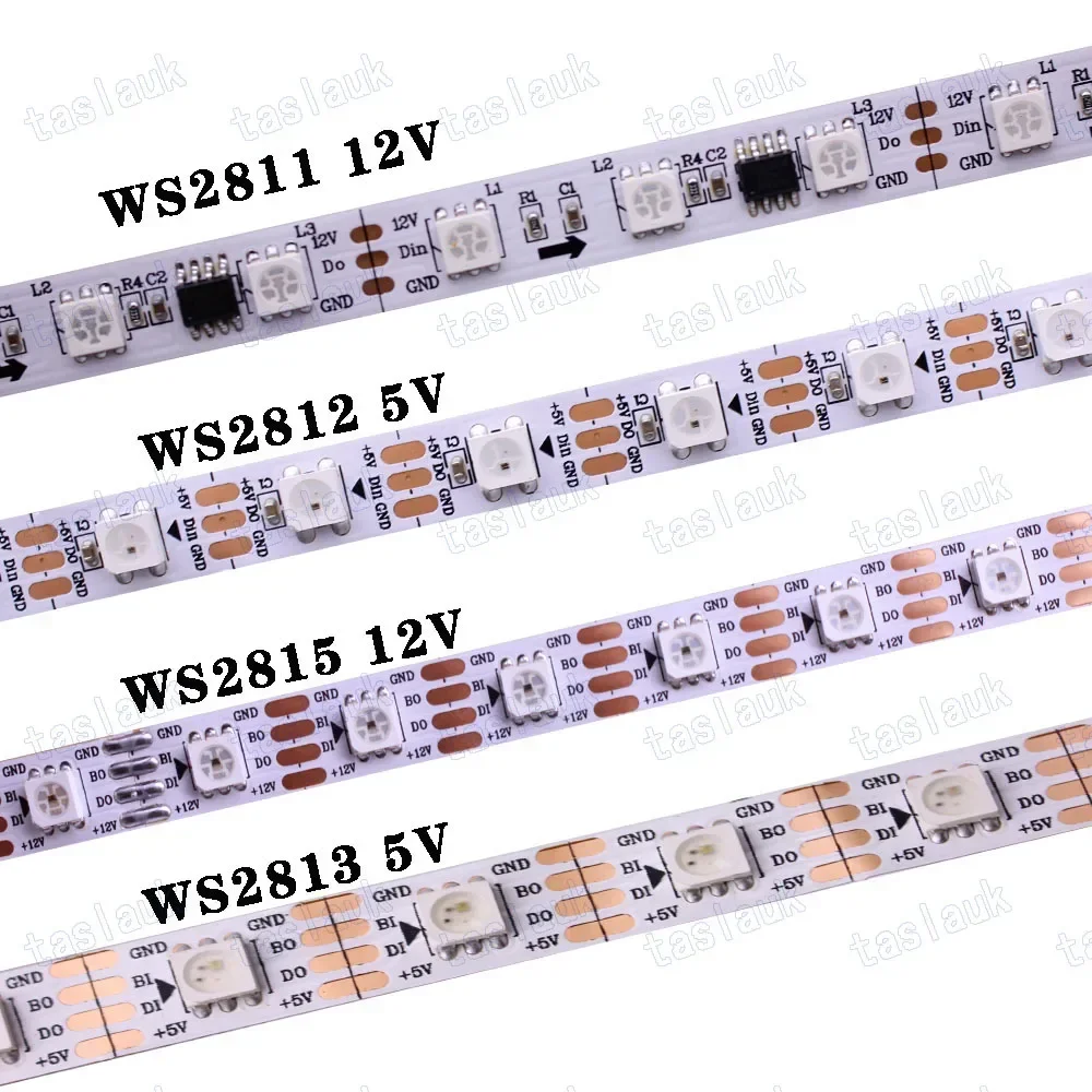 Tira de Led RGB direccionable individualmente, cinta de luz IP30/144 DC5V DC12V, WS2812B WS2813 WS2815 WS2811, 30/60/65/67 pixeles/Leds/M