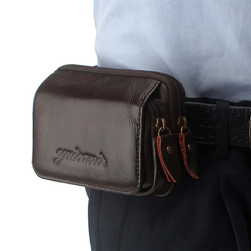 Men Leather Cell/Mobile Phone Cover Case Cigarette Money Hip Belt Fanny Bag Casual Waist Pack Father Gift wallet