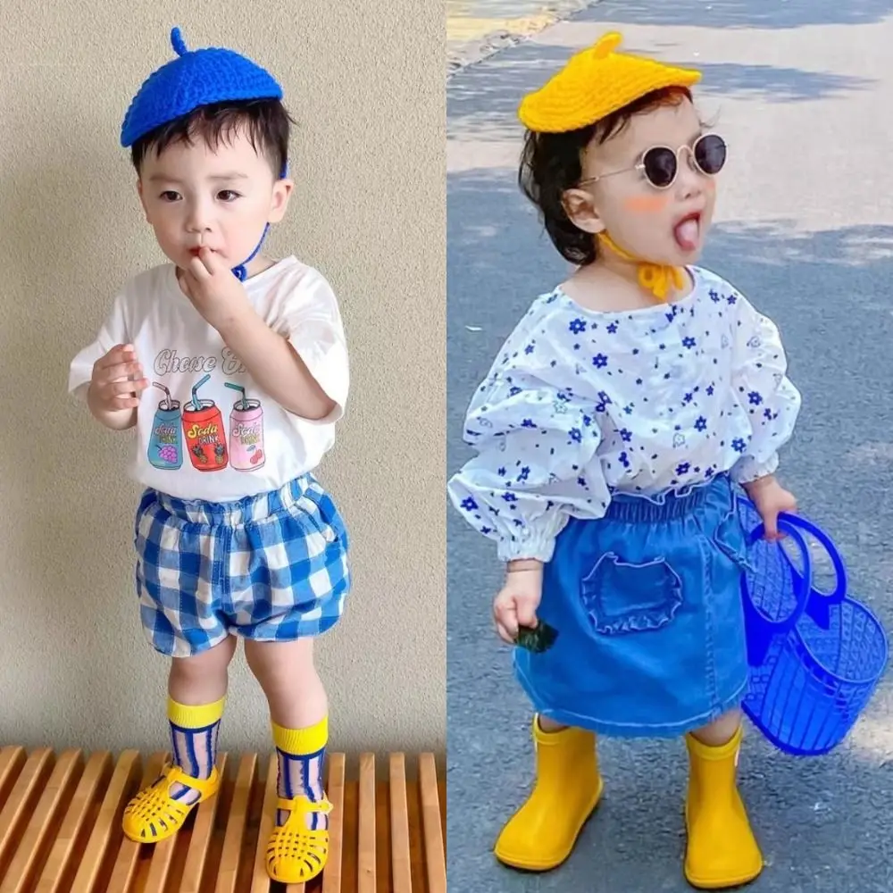 

Versatile Photo Concave Shaped Children's Hat Candy Color Pumpkin Thunder Hat Face Enhancing Knitted Wool Hat Summer
