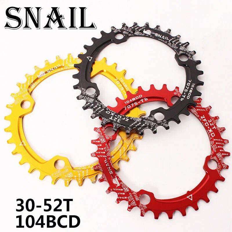 SNAIL MTB Crankset Oval Chainring 104BCD Narrow Wide Chain Ring Round 30t 32t 34t 36t 38t 40t 42t 44t 46t 48t 50t 52t Crank Set