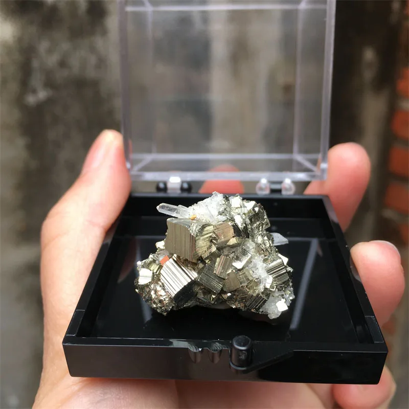 Natural Indonesia Pyrite With Crystal Quartz Raw Teaching Specimen Collection Healing Stone Home Decor+box