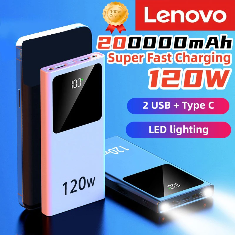 Lenovo 120W Super szybkie ładowanie Power Bank 200000 Zewnętrzny bank mocy baterii mAh o dużej pojemności do iPhone\'a 15 Pro Max Samsung