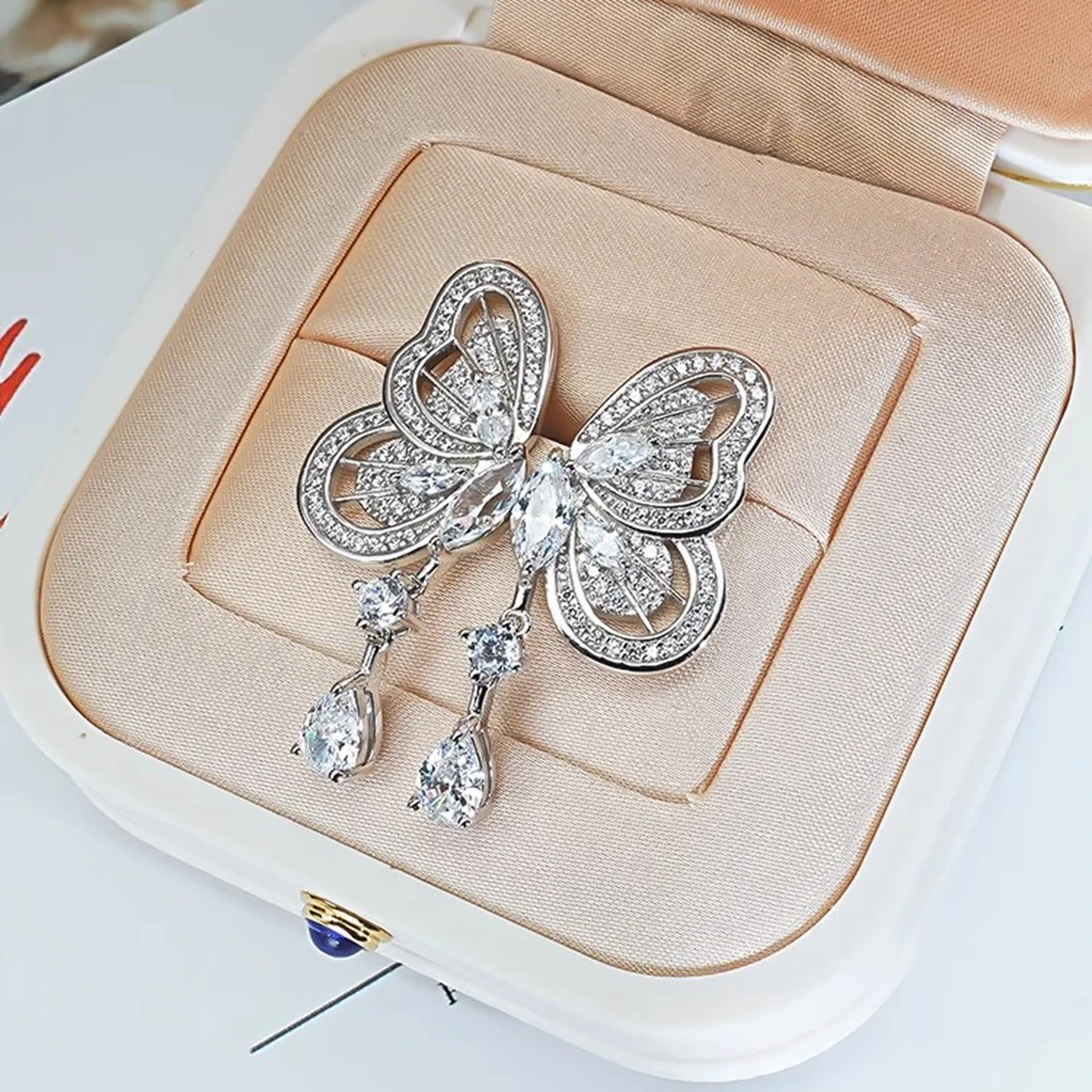 PuBang Fine Jewelry Luxury 925 Sterling Silver Created Moissanite Butterfly Drop Earrings for Women Engagement Anniversary Gifts
