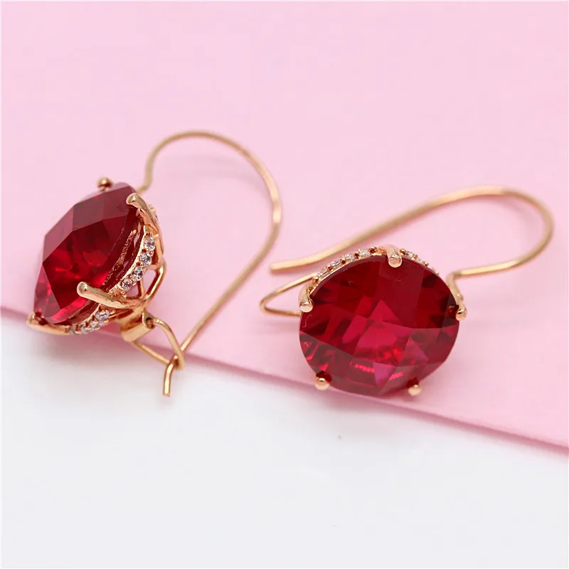 585 purple gold 14K rose gold round five-claw inlaid ruby earrings for women classic charm light luxury engagement jewelry gift