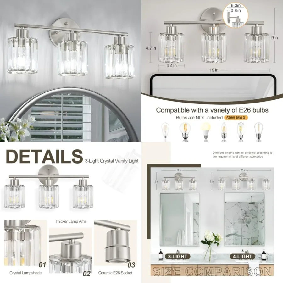 Crystal Bathroom Light Fixtures, Bathroom Lighting Fixtures Over Mirror, Modern Vanity Lights for Mirror, Restroom, Kitchen Cer
