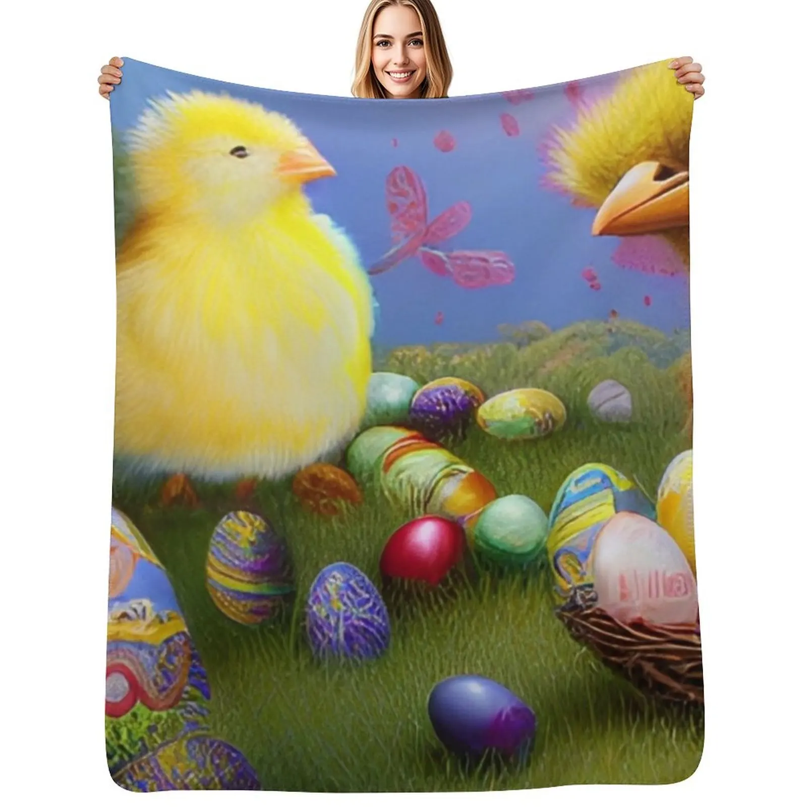 Colorful Festive Easter Eggs Easter Bunny Spring Flowers Chick Version 10 Throw Blanket Decorative Sofa Hair For Baby Blankets