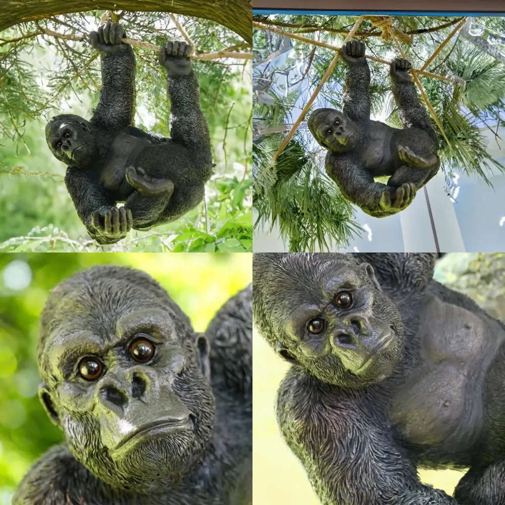 

Большая уличная статуя гориллы - очаровательный сад, подвесное украшение из смолы черного цвета для декора на открытом воздухе