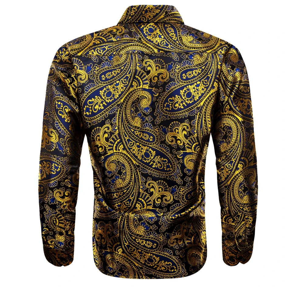 Barry.Wang Luxury Silk Mens Shirts Jacquard Paisley Long Sleeve Formal Casual 26 Colours Male Blouses Wedding Business Prom Gift