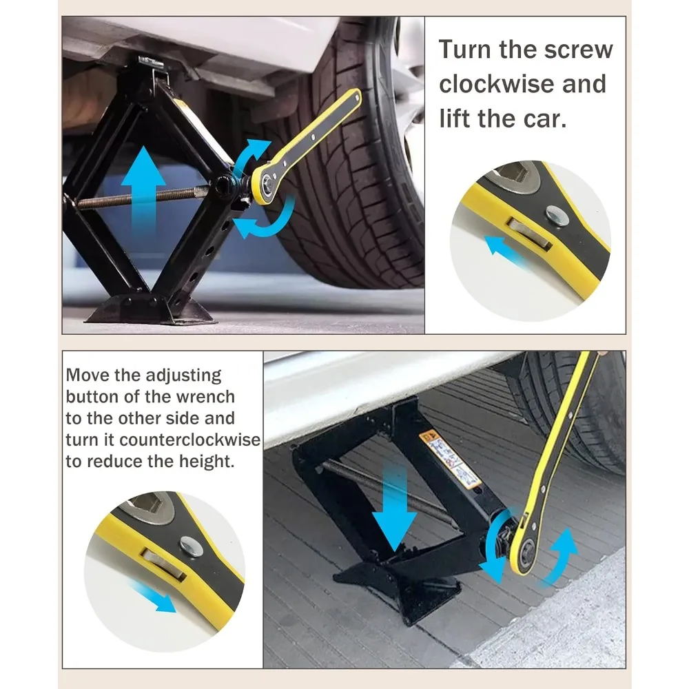 رافعة مقصية - أداة جاك إطارات السيارة 2 طن، طقم طوارئ عالمي مع مفتاح ربط، طقم تغيير الإطارات المحمول للسيارة والشاحنة