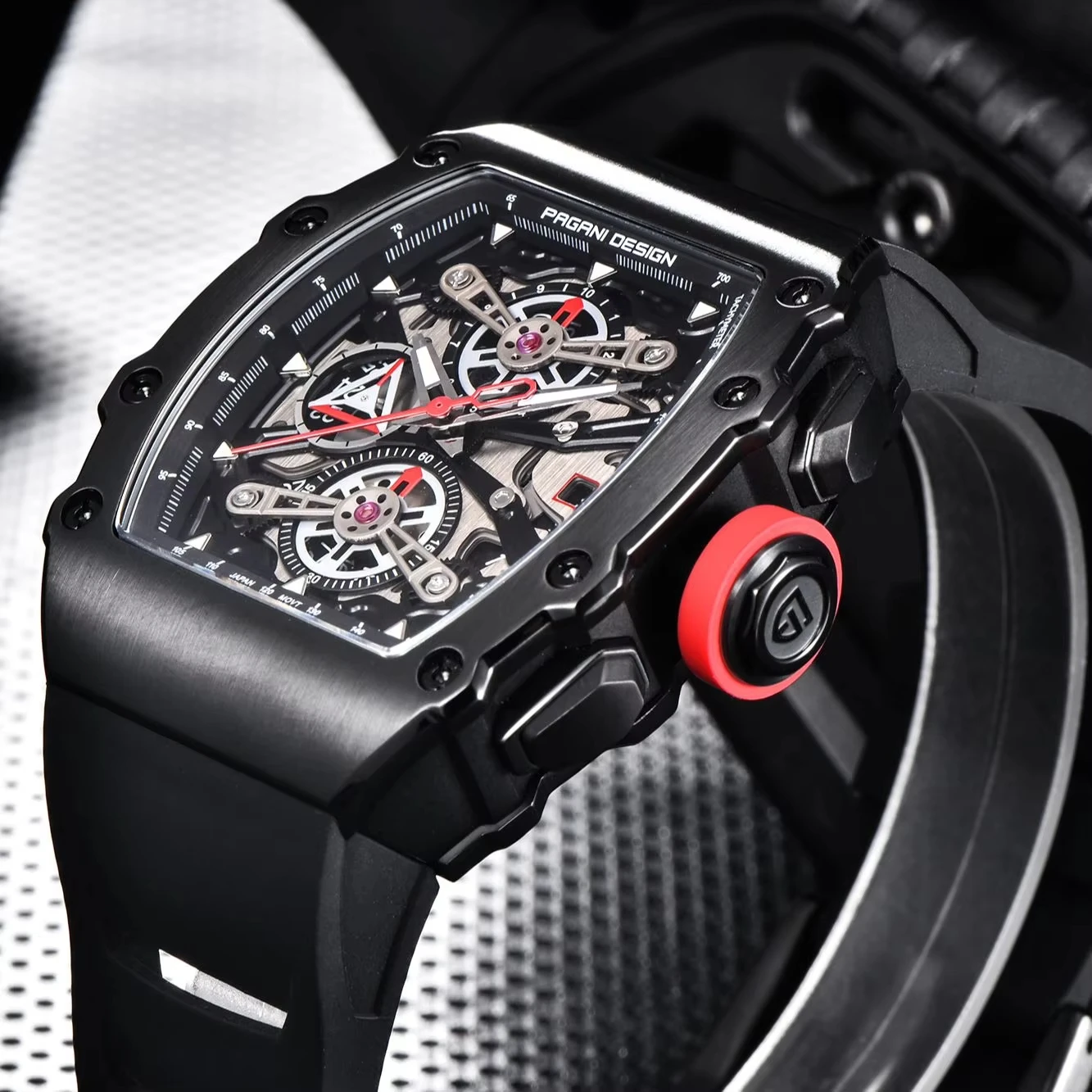 Pagani Design Top luxury men\'s Quartz Watches Skeleton Dial Waterproof Sport Rectangle Sapphire Glass Chronograph Watch For Men