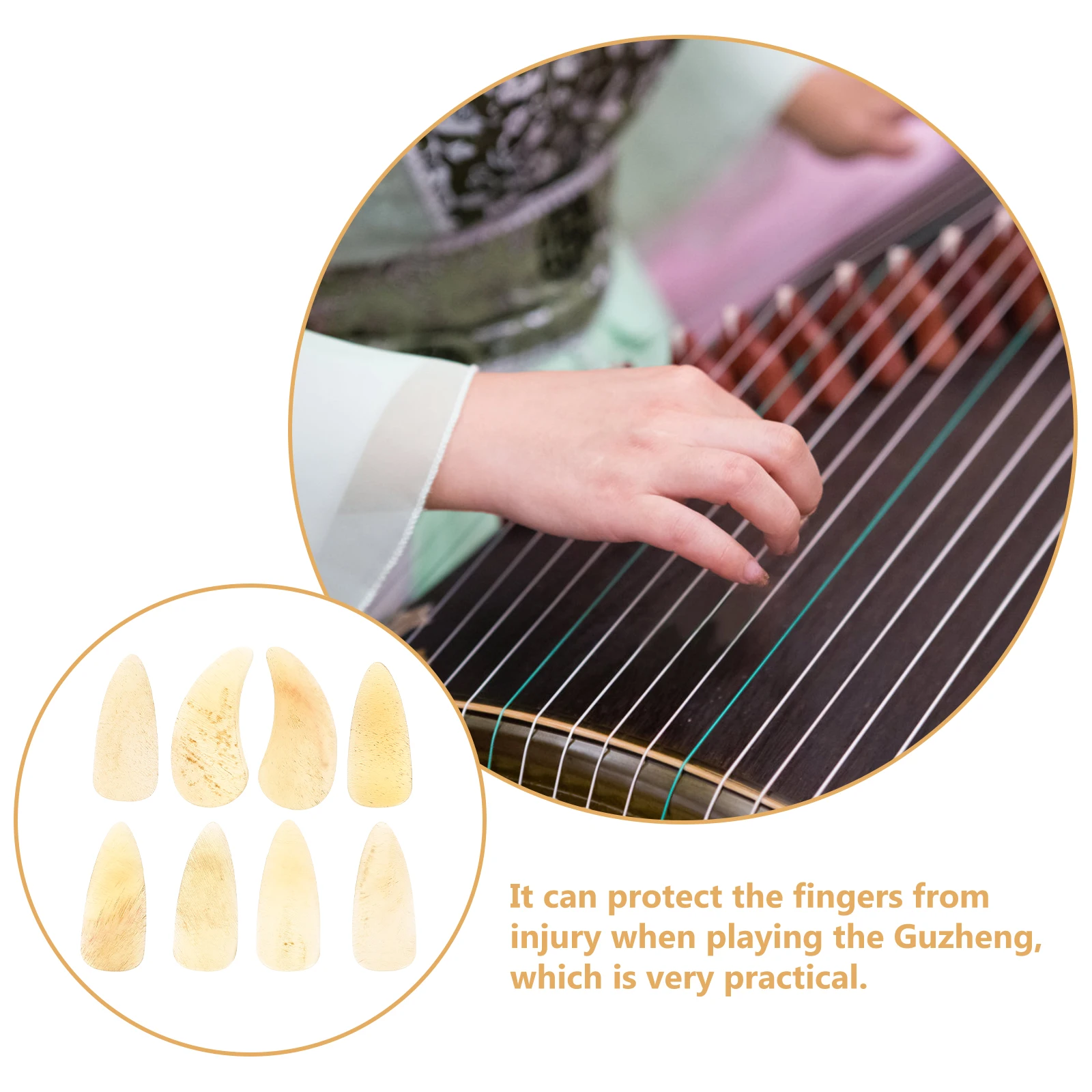 

8pcs Guzheng Nails Light Yellow Smooth Fake Finger Picks For Comfortable Playing Protective Practice Tools Durable Guzheng