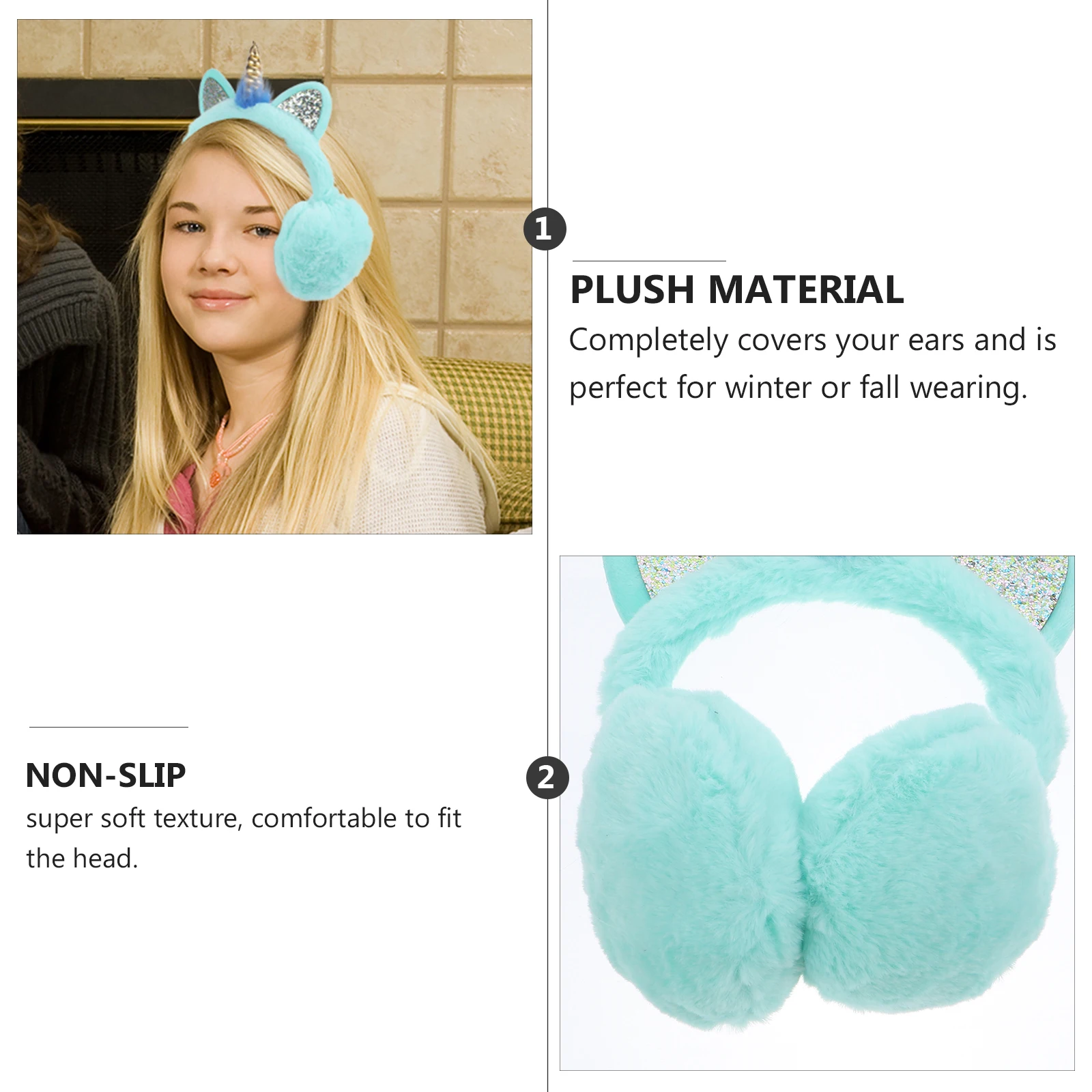 

2pcs Unicorn Ear Muffs Warm Winter Earmuffs Cute Ear Warmers For Women Fashion Hairband Headgear Outdoor Use