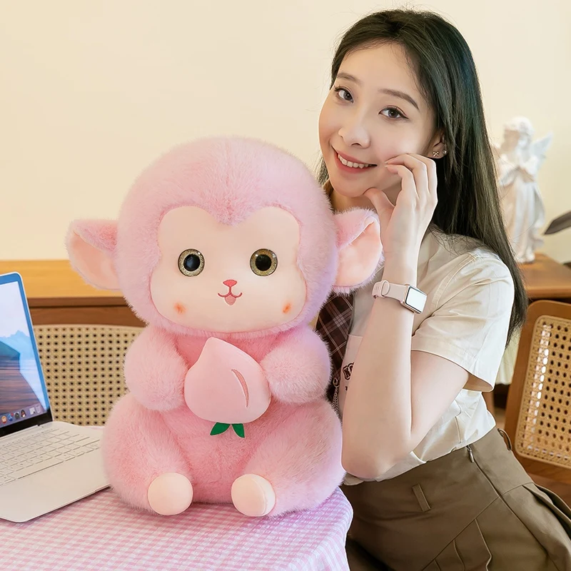 

New cute little monkey doll creative plush toy holding peach monkey doll children's doll birthday gift