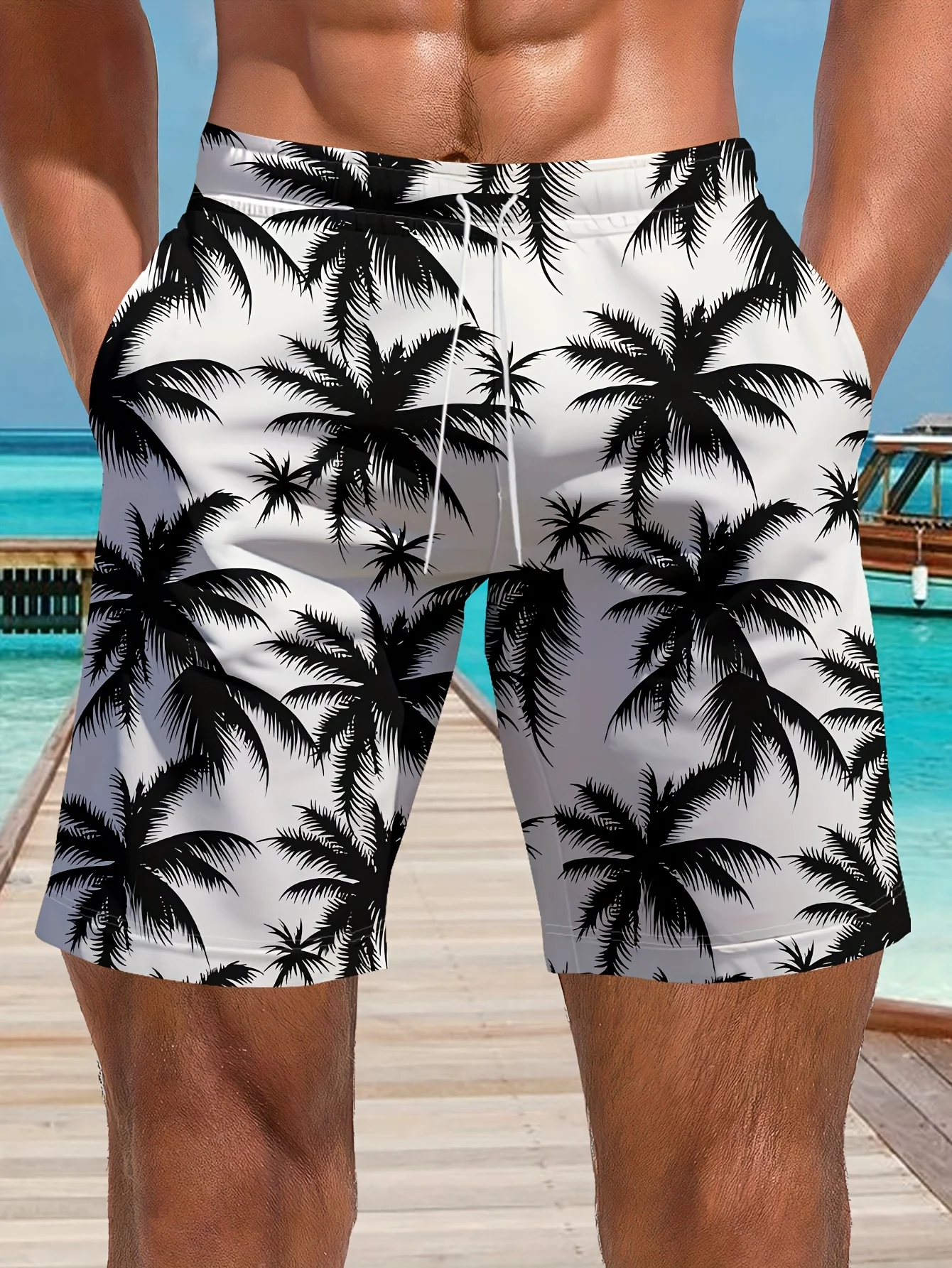 

Men's Ocean Coconut Tree Print Beach Shorts Summer New Vacation Surfboard Shorts Casual Classic Men's Quick-Dry Shorts