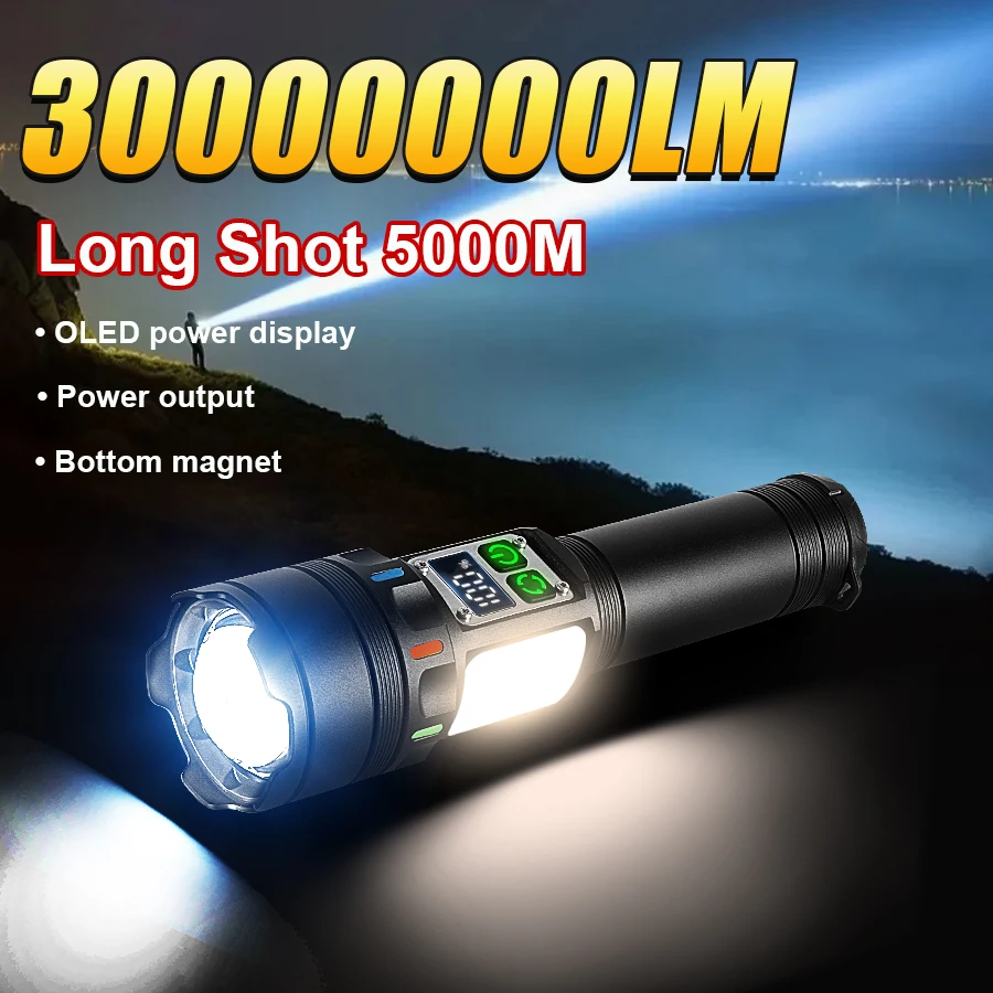 

30000000LM Powerful LED Flashlight USB Rechargeable Lamp Tactical Lantern With Magnet Outdoor Camping Lights COB Light Fishing