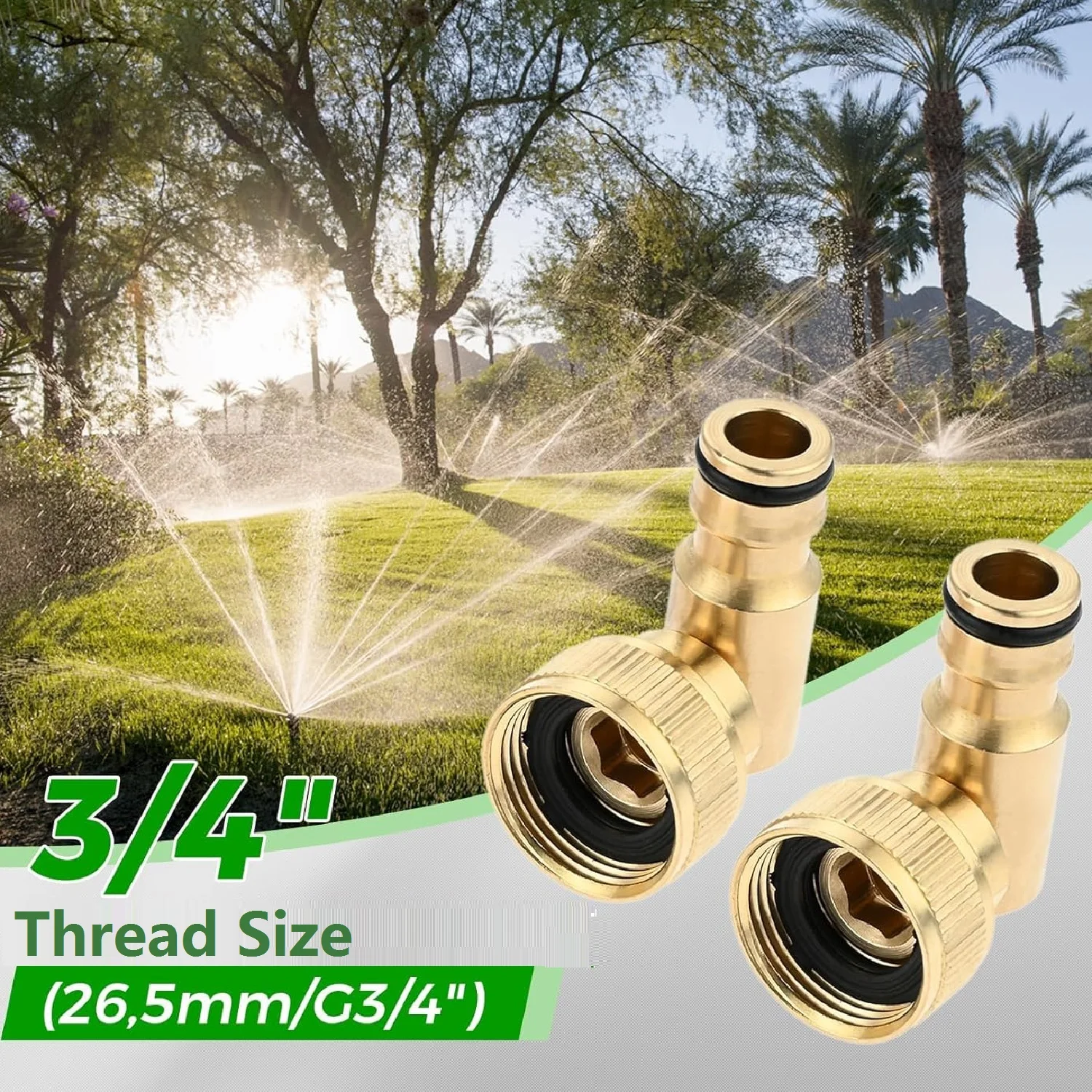 2Pcs Brass 90 Degree Angled Elbow Garden Tap Connector with Plug-In Coupling and 3/4 Inch Female Thread Quick Twist Connection