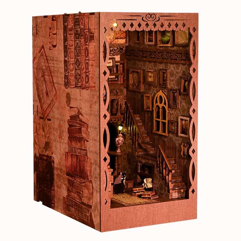 Fai da te in legno Scholars's Dream Book Nook Kit modello in miniatura Fermalibri assemblato Puzzle 3D Scaffale Decorazioni per la casa per regali di amici