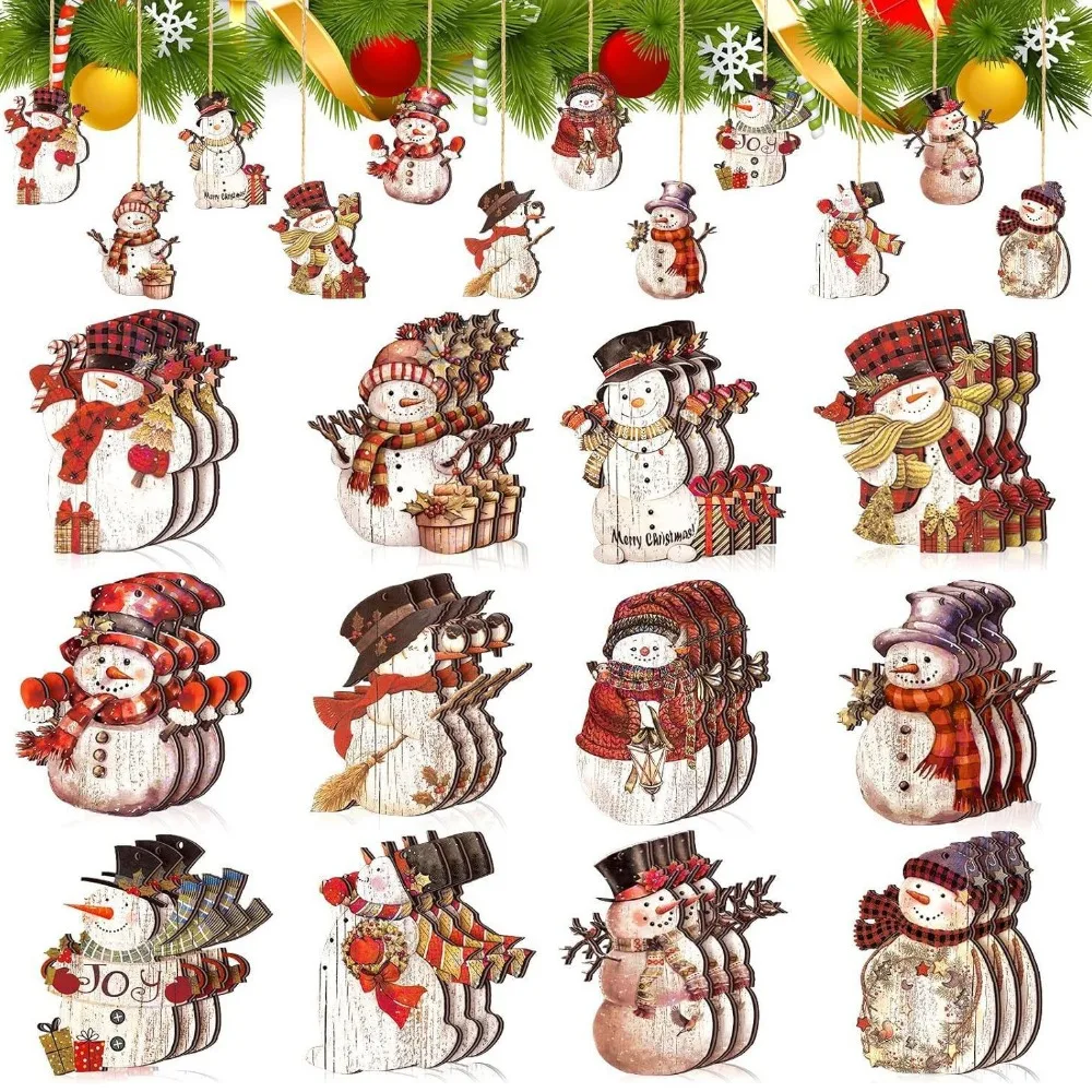 12 PCS Funny Cartoon Gnome Christmas Tree Ornaments Wooden Hanging Snowman Ornament Home Decor Party.Accessories