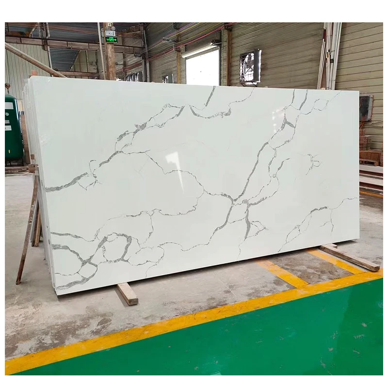 Wholesale White Clear Calacatta Quartz Artificial Stone Kitchen Island Slab Production Line Countertops Slabs