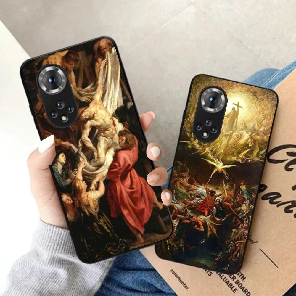 Baroque Painting Mobile Cell Phone Case for Honor 90 70 50 20 7S X9 X8 X7 Magic 4 3 Pro Black Soft Phone Cover Funda