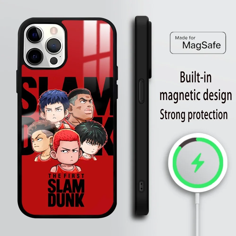 Anime S-Slam DunkES Phone Case For iPhone 16 15 14 13 12 11 Pro Max Plus Mini Mirror Wireless magnetic case